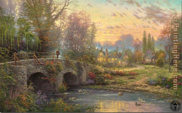 Cobblestone Evening painting - Thomas Kinkade Cobblestone Evening art painting